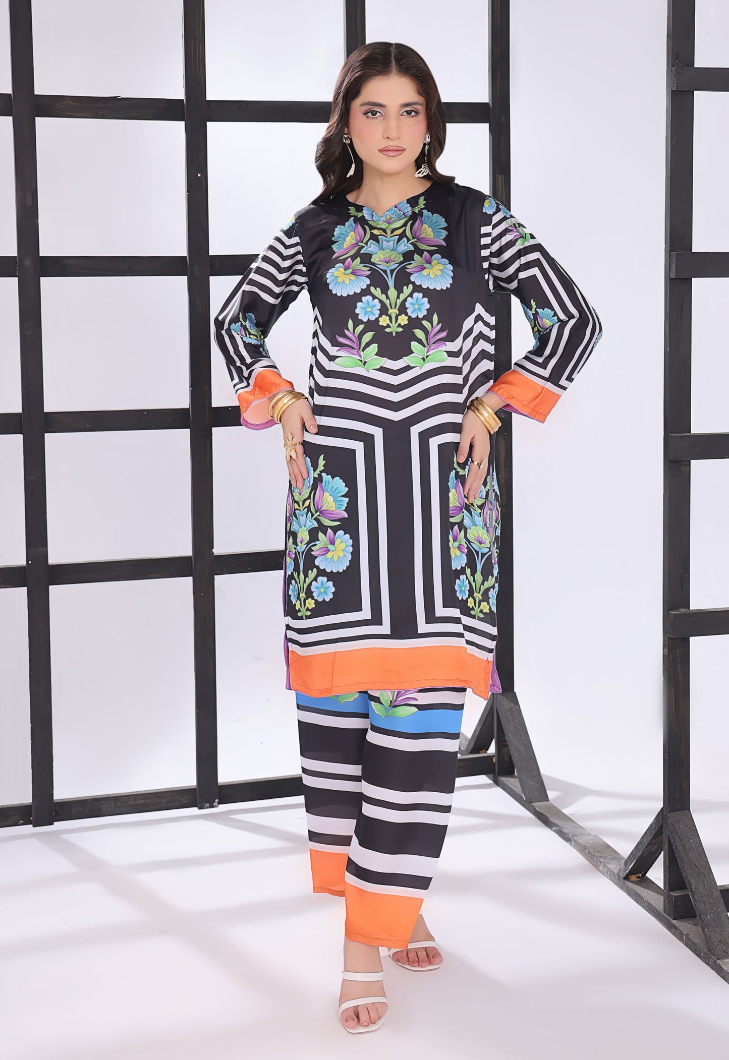 Polawn Printed Stitched 2 Piece Chamuse Silk Suit PB-CHAMUSE-109 - Basic Pret