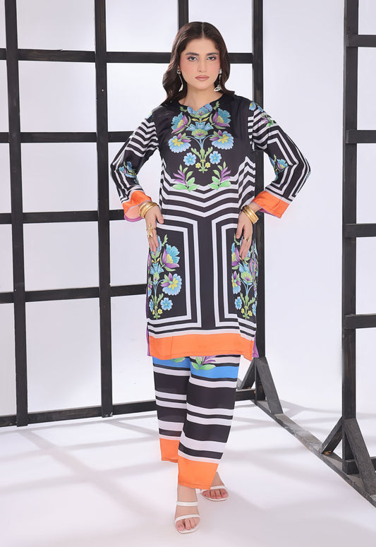 Polawn Printed Stitched 2 Piece Chamuse Silk Suit PB-CHAMUSE-109 - Basic Pret