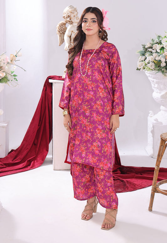 Polawn Printed Stitched 2 Piece Chamuse Silk Suit PB-CHAMUSE-105 - Basic Pret