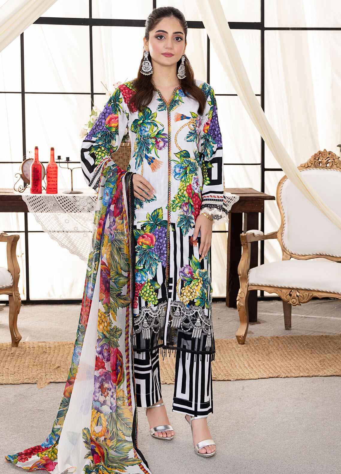 Husn By Polawn Embroidered Stitched 3 Piece Lawn Suit PD-24-504-A-Ready to Wear