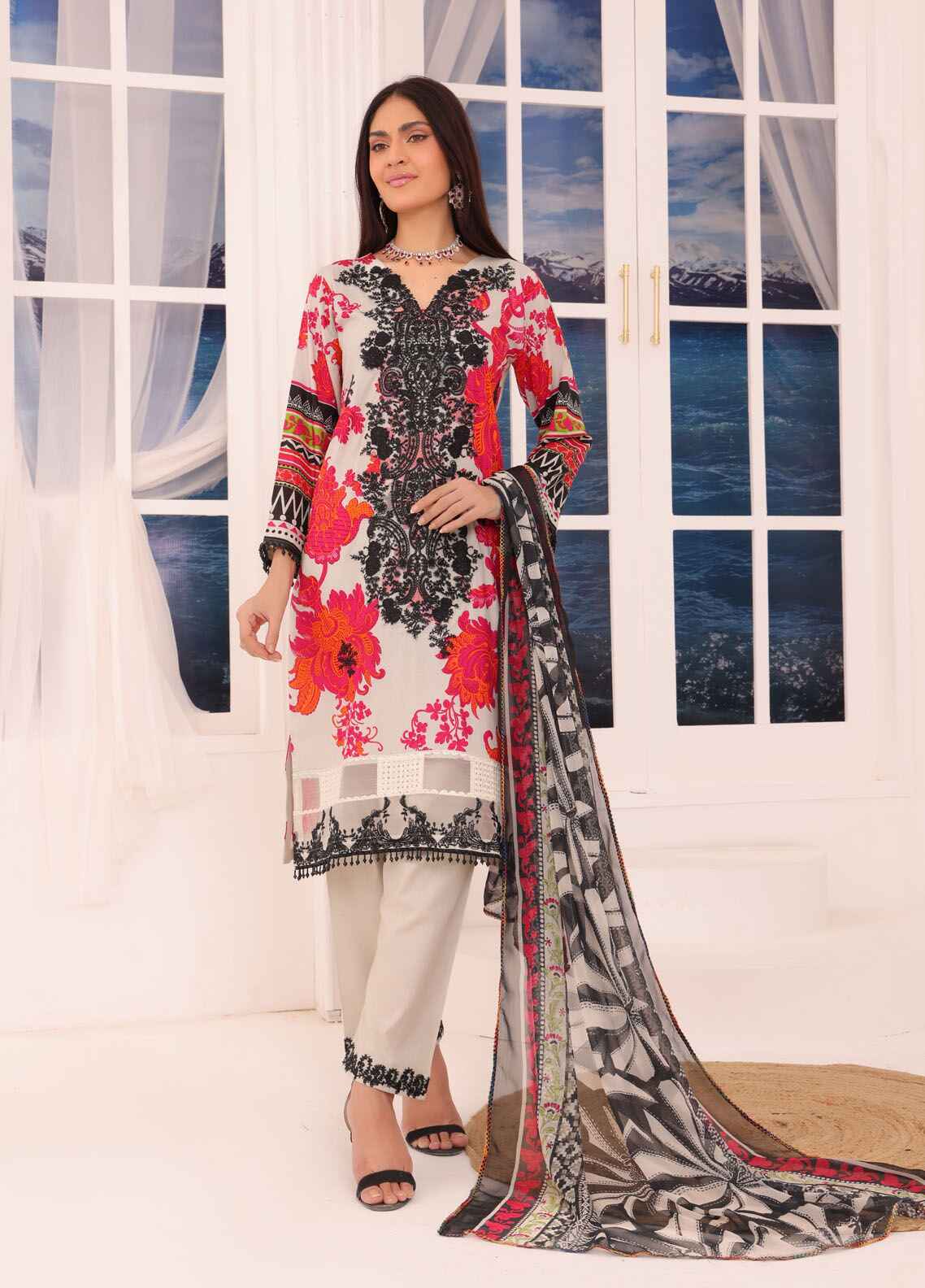 Aabroo By Polawn Printed Stitched 3 Piece Lawn Suit PD-25-101-Ready to Wear