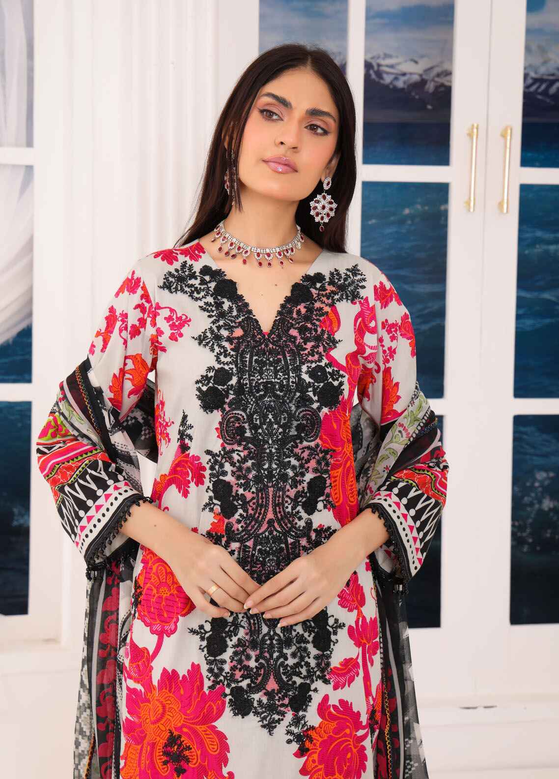 Aabroo By Polawn Printed Stitched 3 Piece Lawn Suit PD-25-101-Ready to Wear