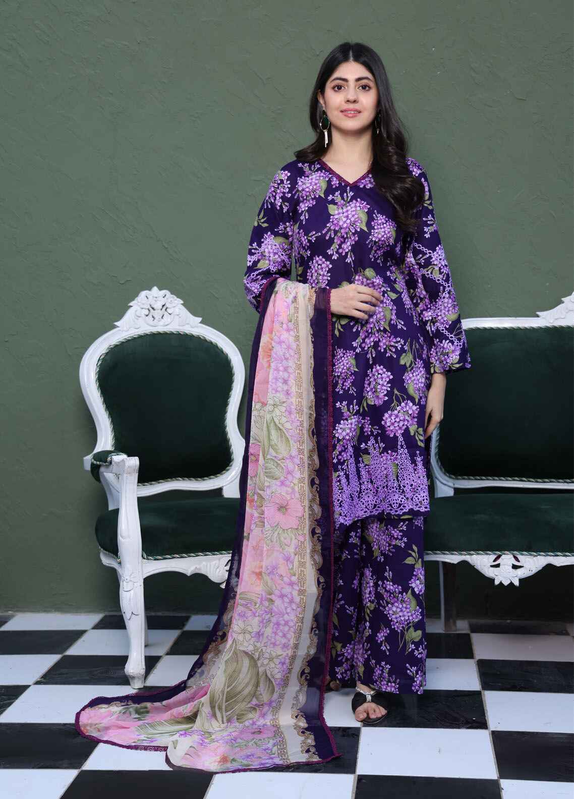 Aabroo By Polawn Printed Stitched 3 Piece Lawn Suit PD-25-107-Ready to Wear