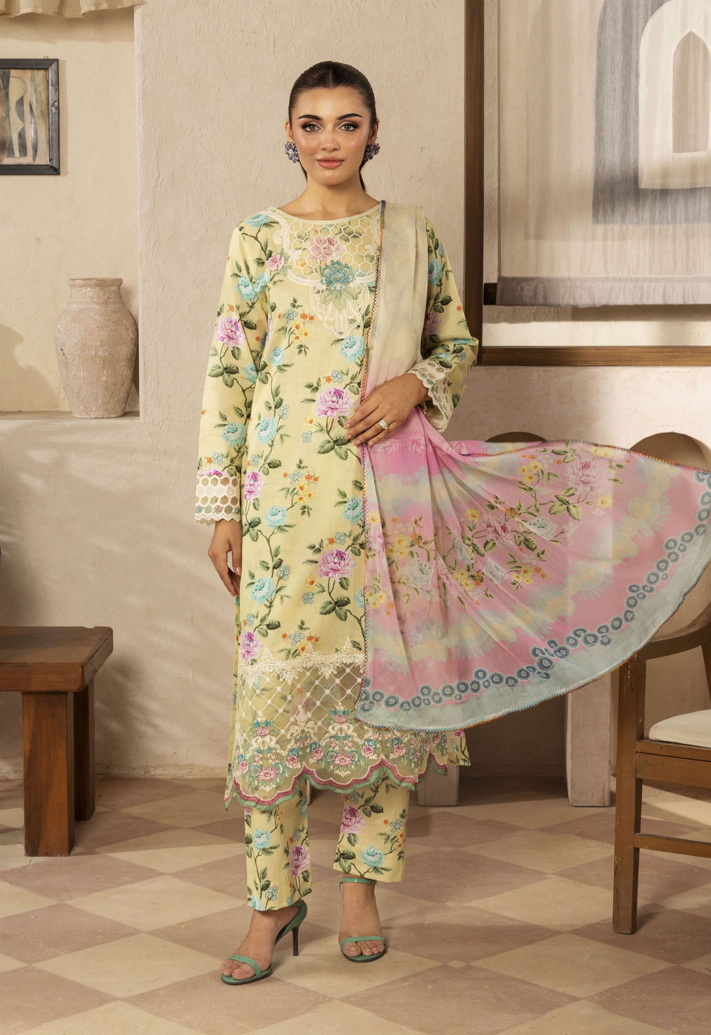 Jhilmil By Polawn Embroidered Stitched 3 Piece Lawn Suit PD-25-406-Ready to Wear