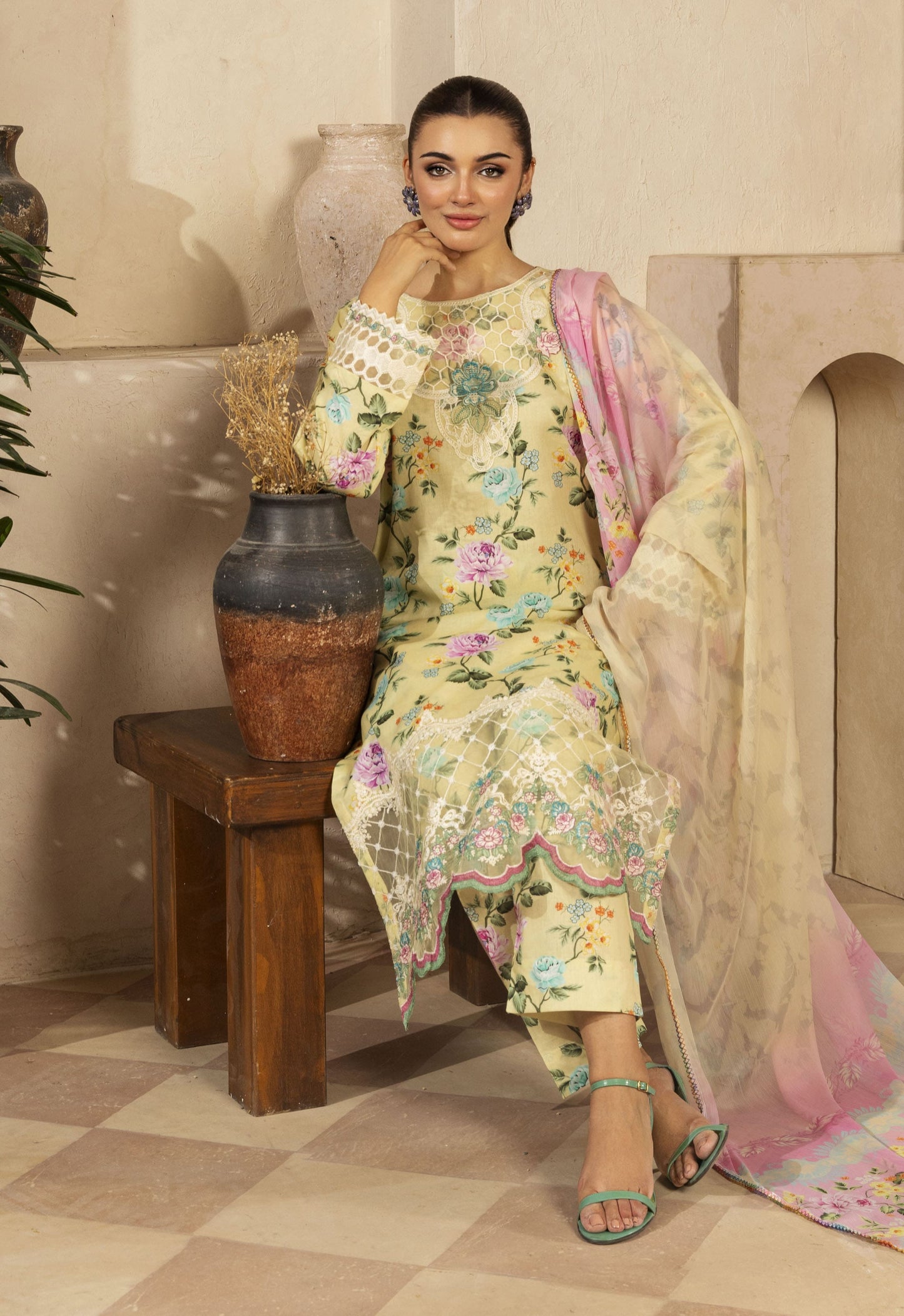 Jhilmil By Polawn Embroidered Stitched 3 Piece Lawn Suit PD-25-406-Ready to Wear