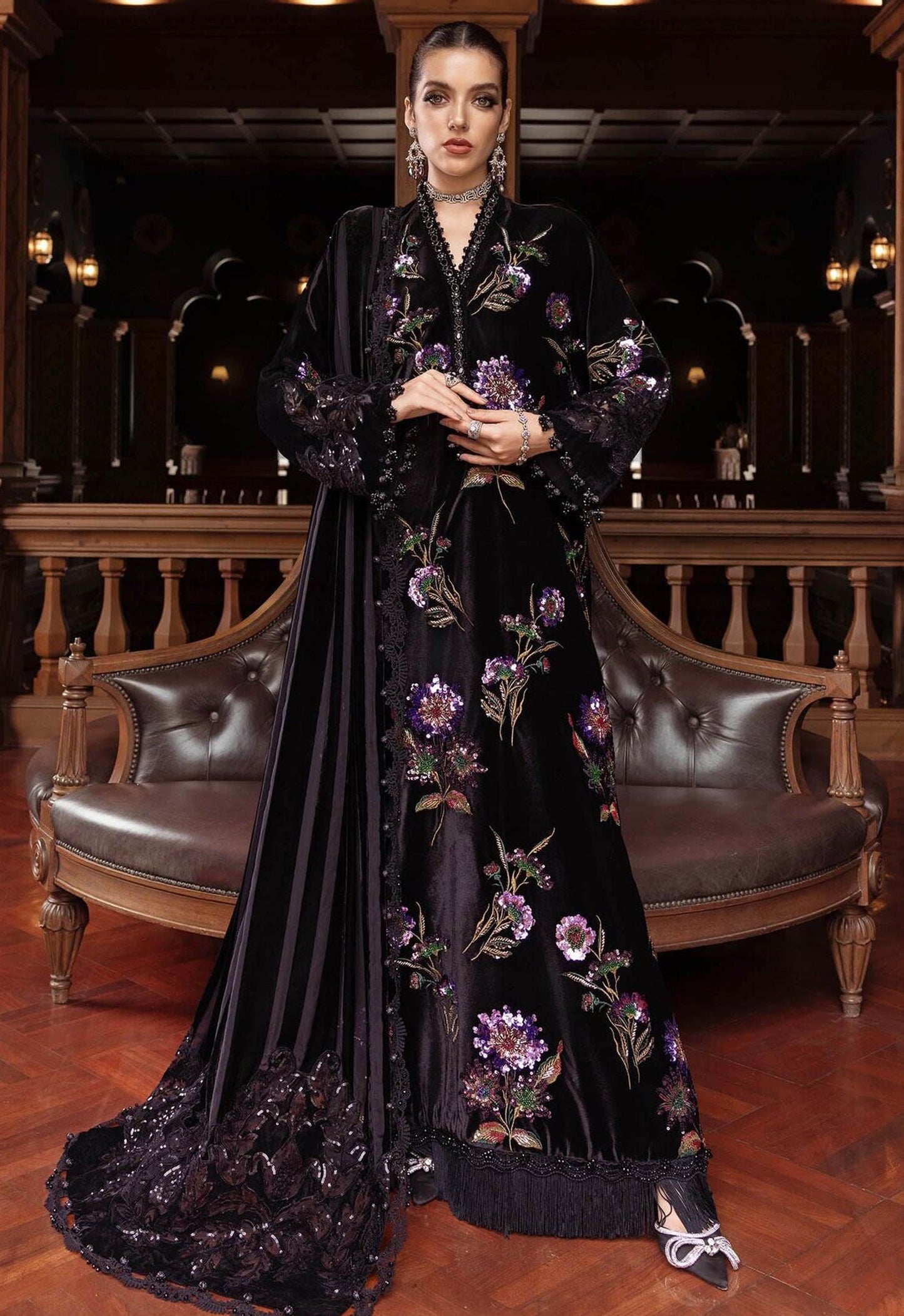 Embroidered Unstitched 3 Piece Velvet Suit MBL-WL-1306-25 - Party Wear