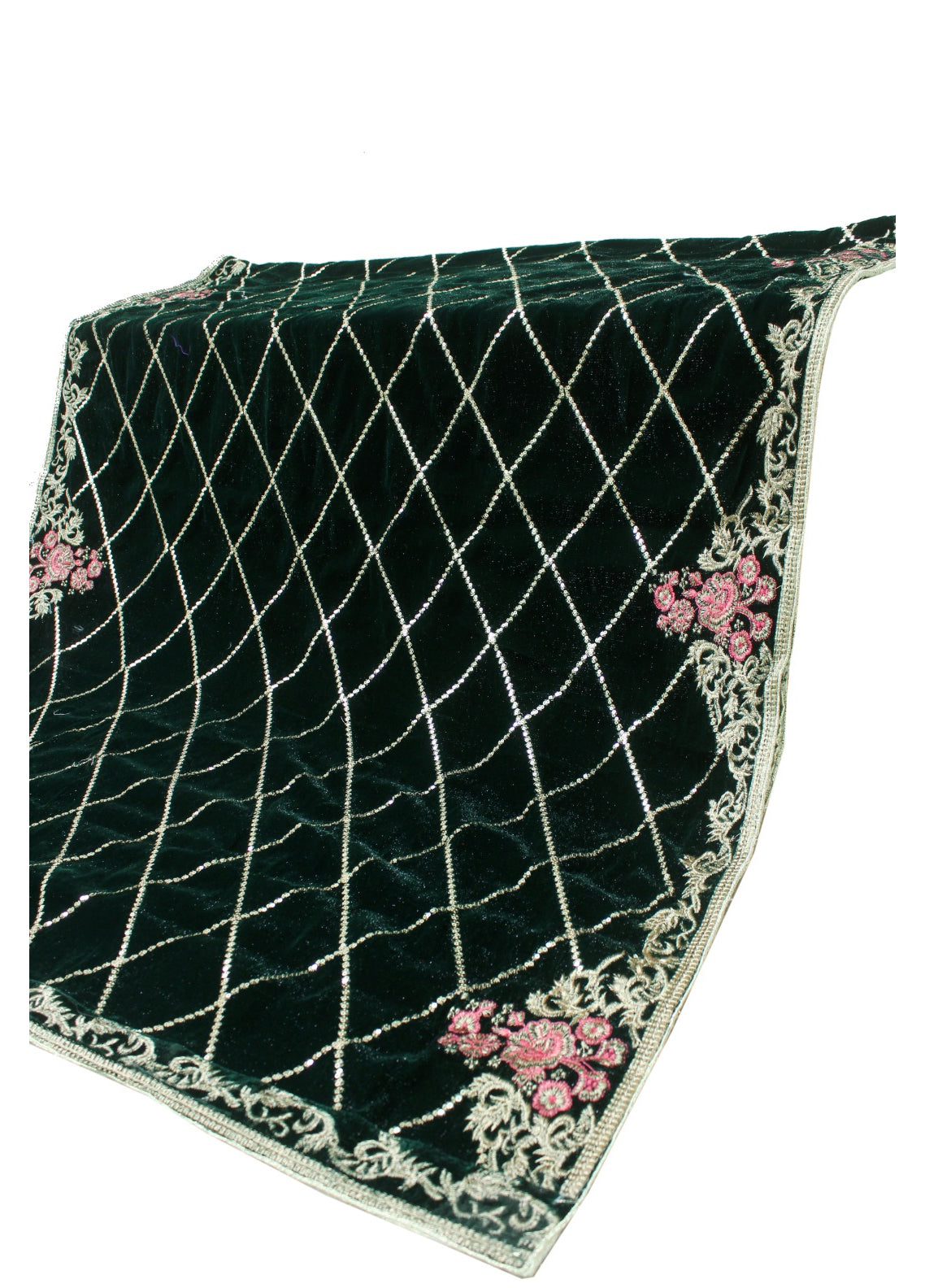Heavy Sequence Embroidered Velvet MAYA ALI SHAWL - Kay Green- Party Wear