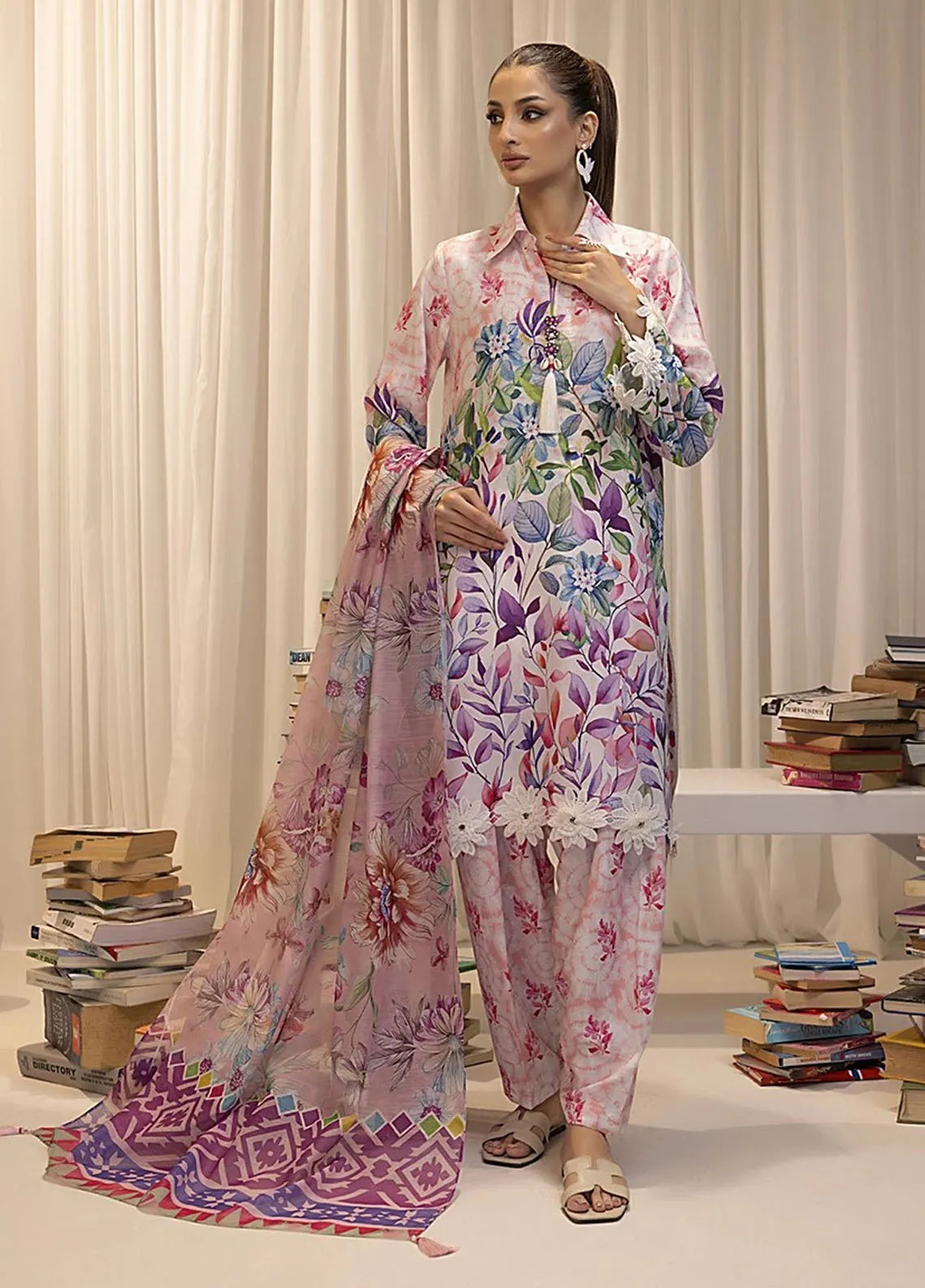 Embroidered Lawn 3 Piece Unstitched Suit STL-019-24 - Summer Collection