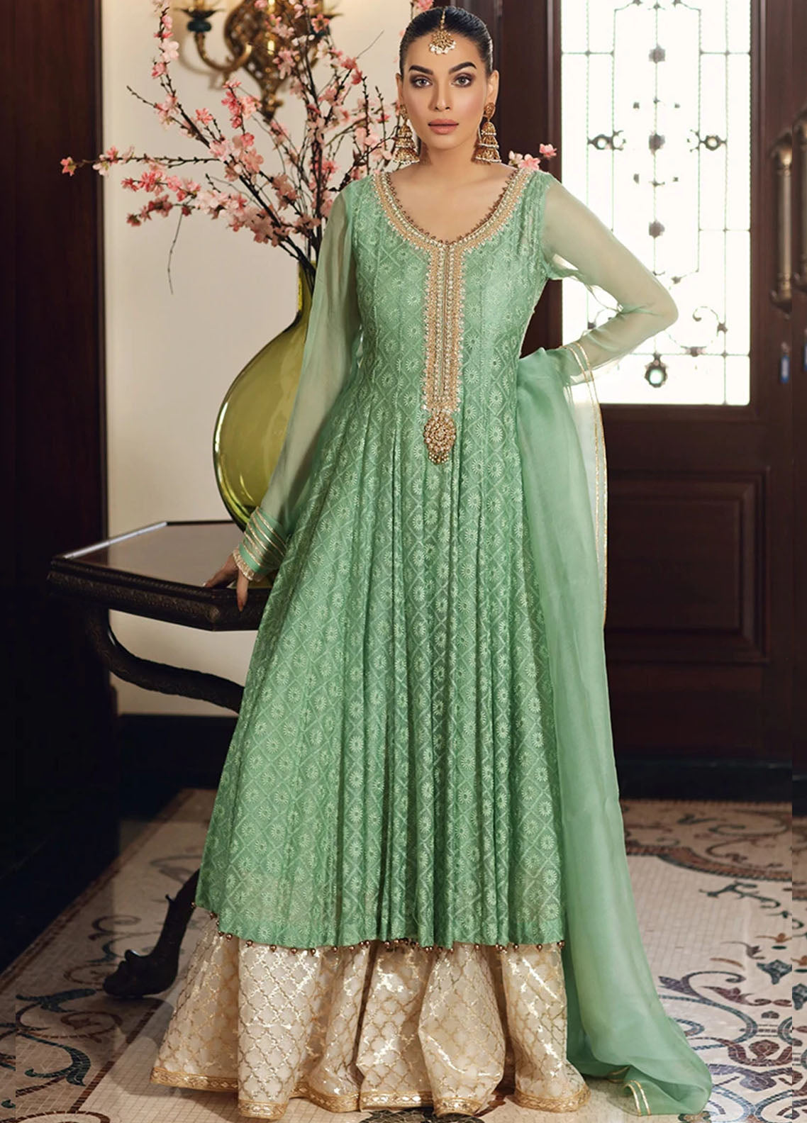 Pistachio Green Embroidered Unstitched 3 Piece Chiffon Suit AIC-Dreamy Pastel-21-Party Wear