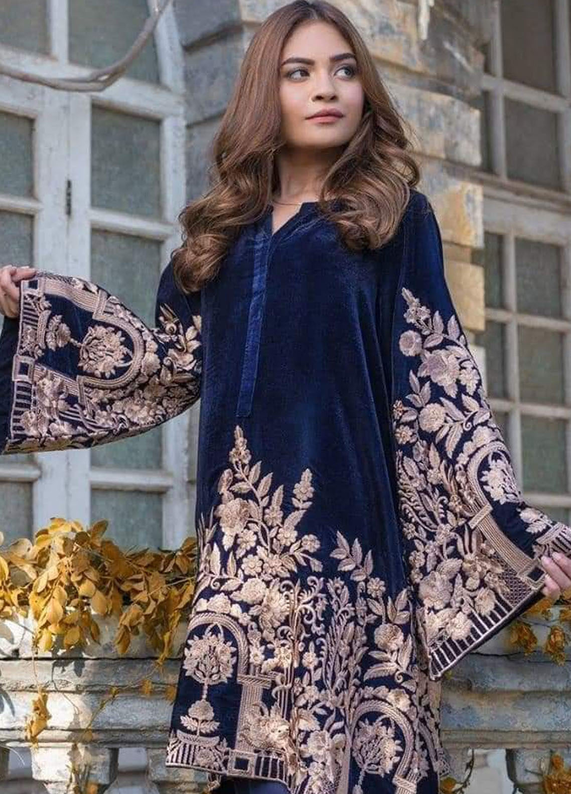 Navy Blue Embroidered Unstitched Piece Velvet Suit AG-D701-18 -N