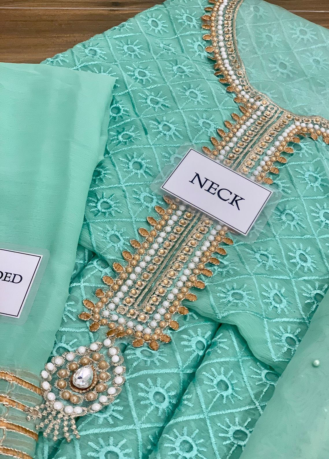 Pistachio Green Embroidered Unstitched 3 Piece Chiffon Suit AIC-Dreamy Pastel-21-Party Wear