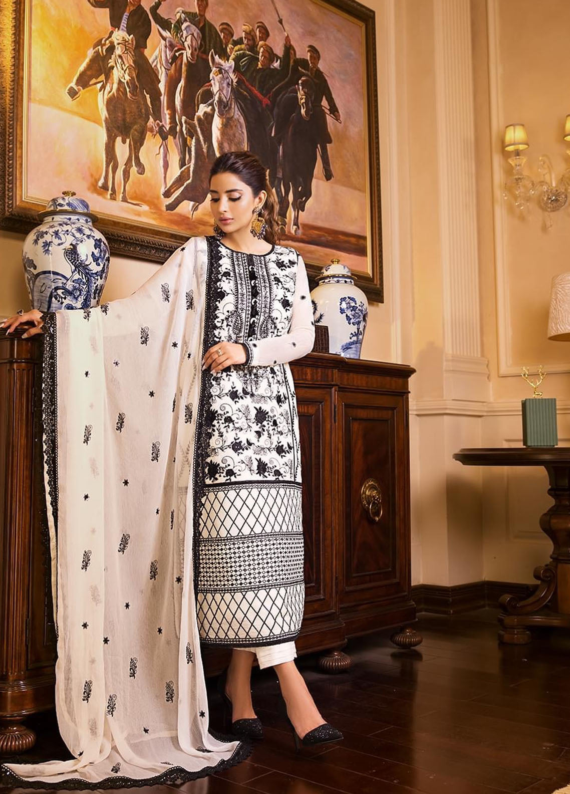 Embroidered Unstitched 3 Piece Net Suit AJMNC-D13-23- Party Wear