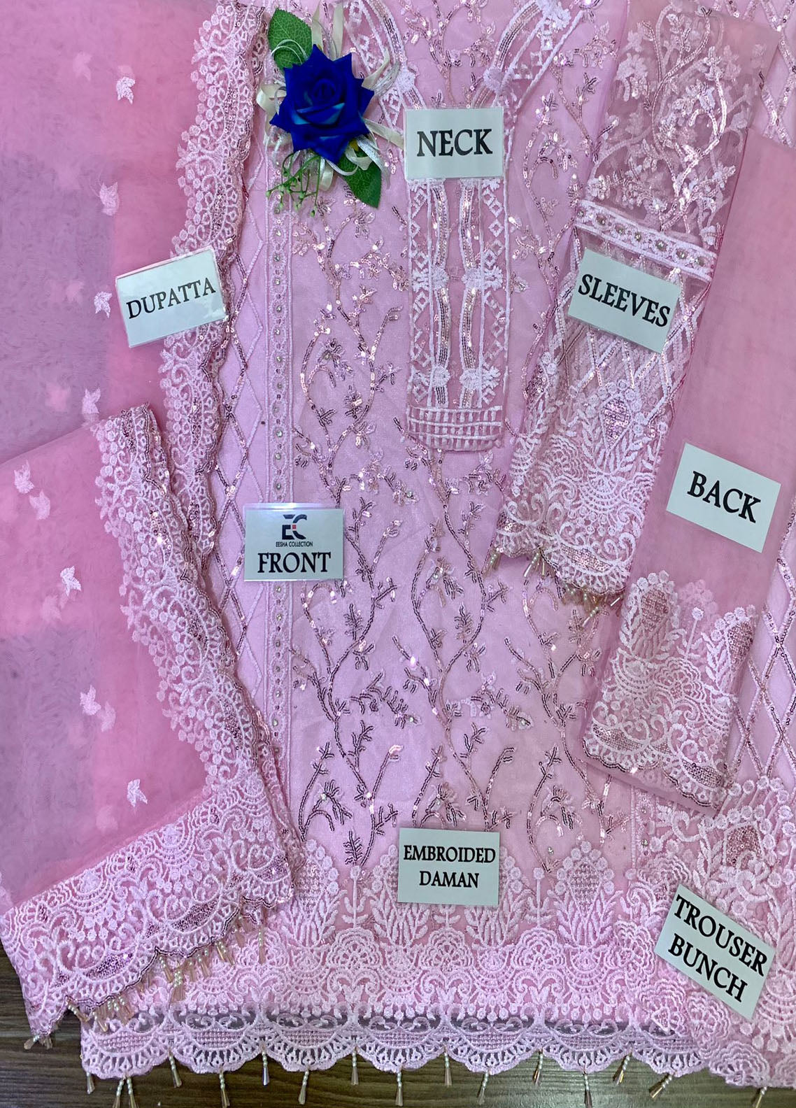 Embroidered Unstitched 3 Piece Net Suit AKCL-D06-CANDY PINK-Party Wear