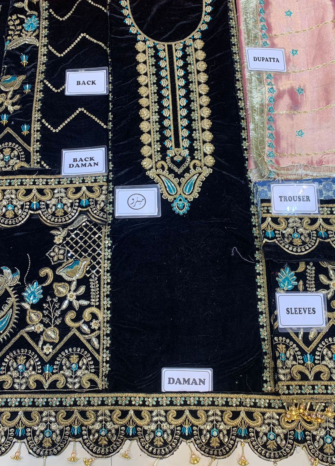 Black Embroidered Unstitched 3 Piece Velvet Suit EAC-MK-02-21-Party Wear