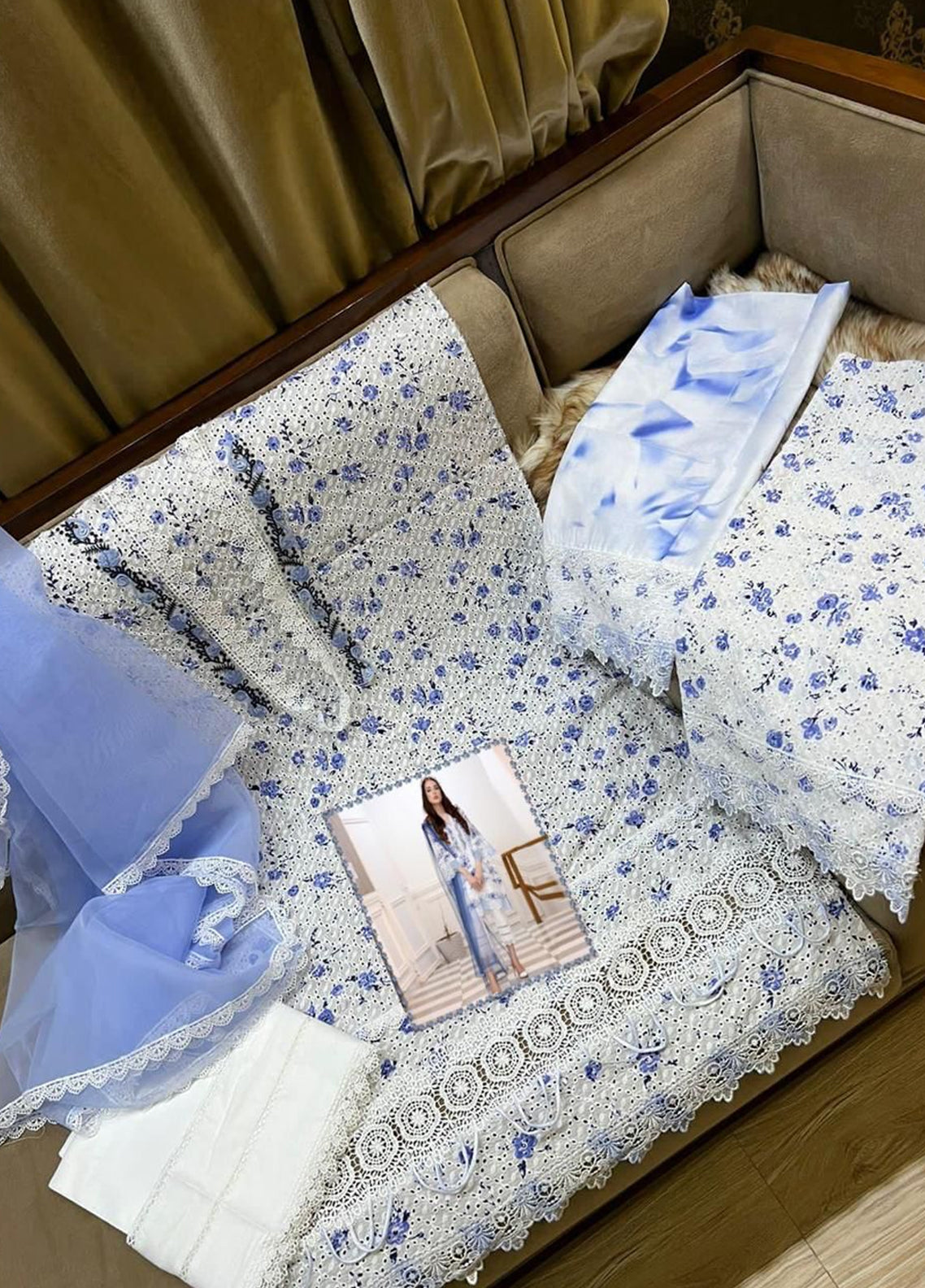 Embroidered  Lawn 3 Piece Unstitched Suit FH-01-BLUE -Summer Collection