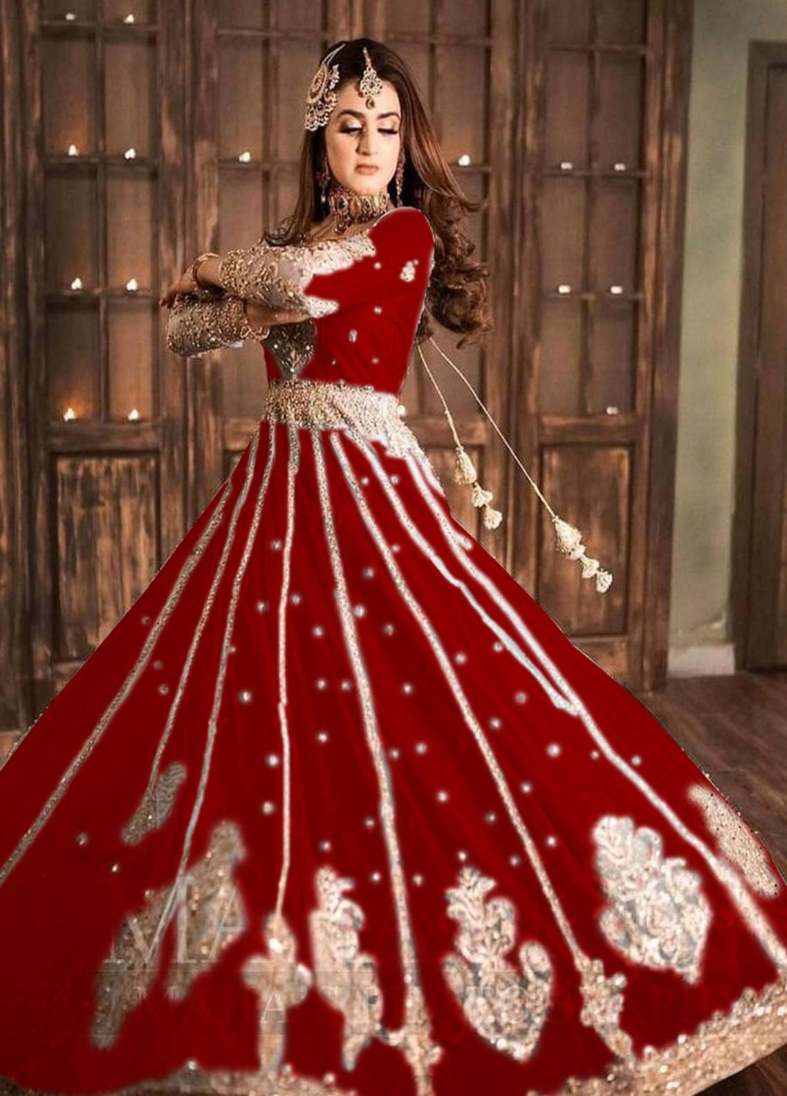 Embroidered Unstitched 3 Piece Net Suit Hira Mani-RED-Party Wear
