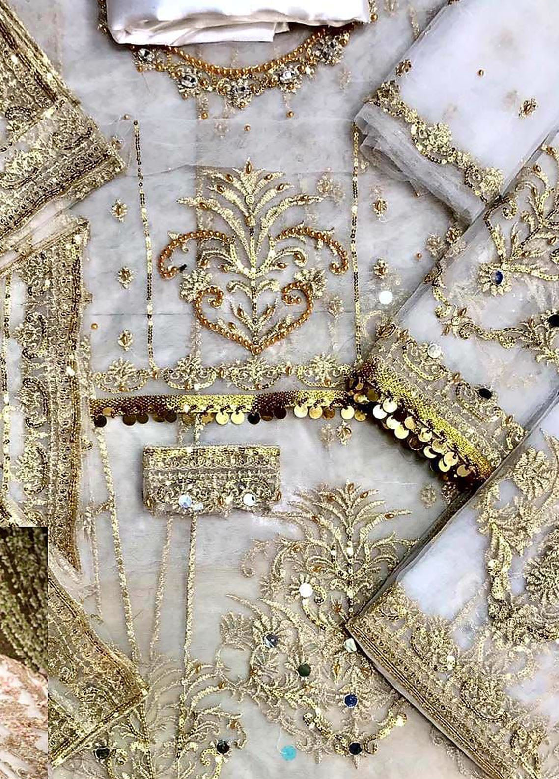 White Embroidered Unstitched 3 Piece Net Frock Hira Mani-White -Party Wear