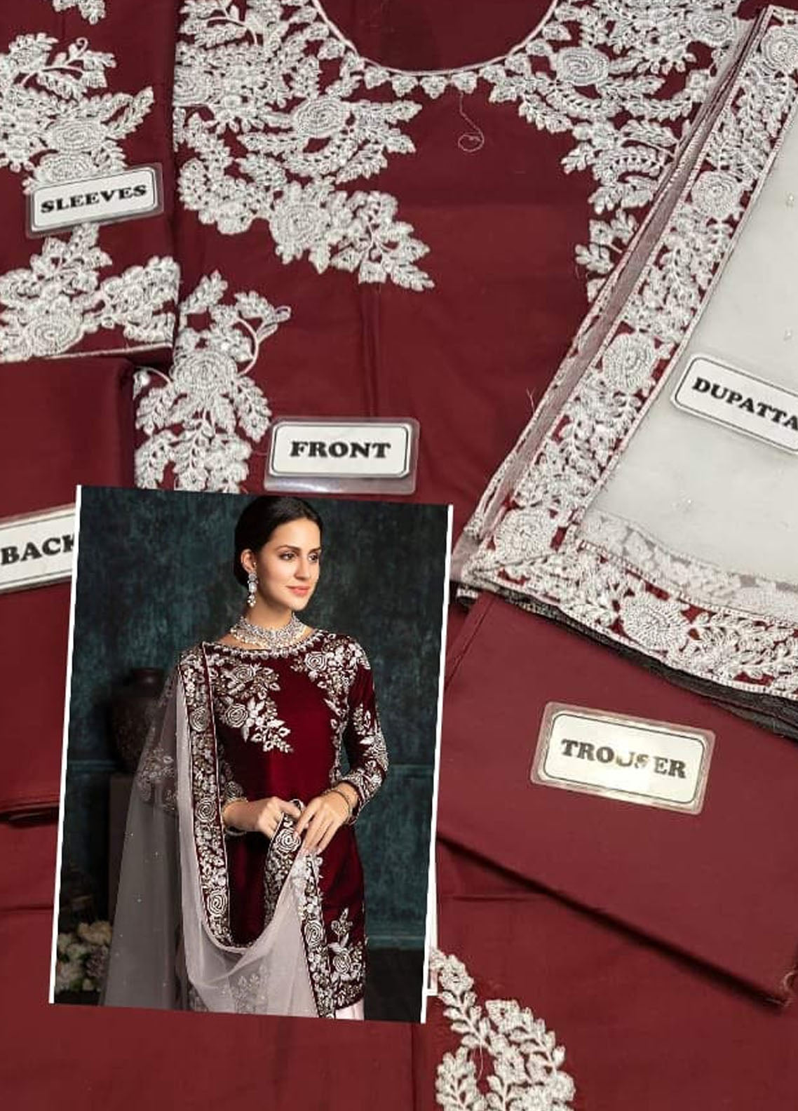 Embroidered Unstitched 3 Piece Net Suit Lashkaraa Silk-Maroon -Party Wear