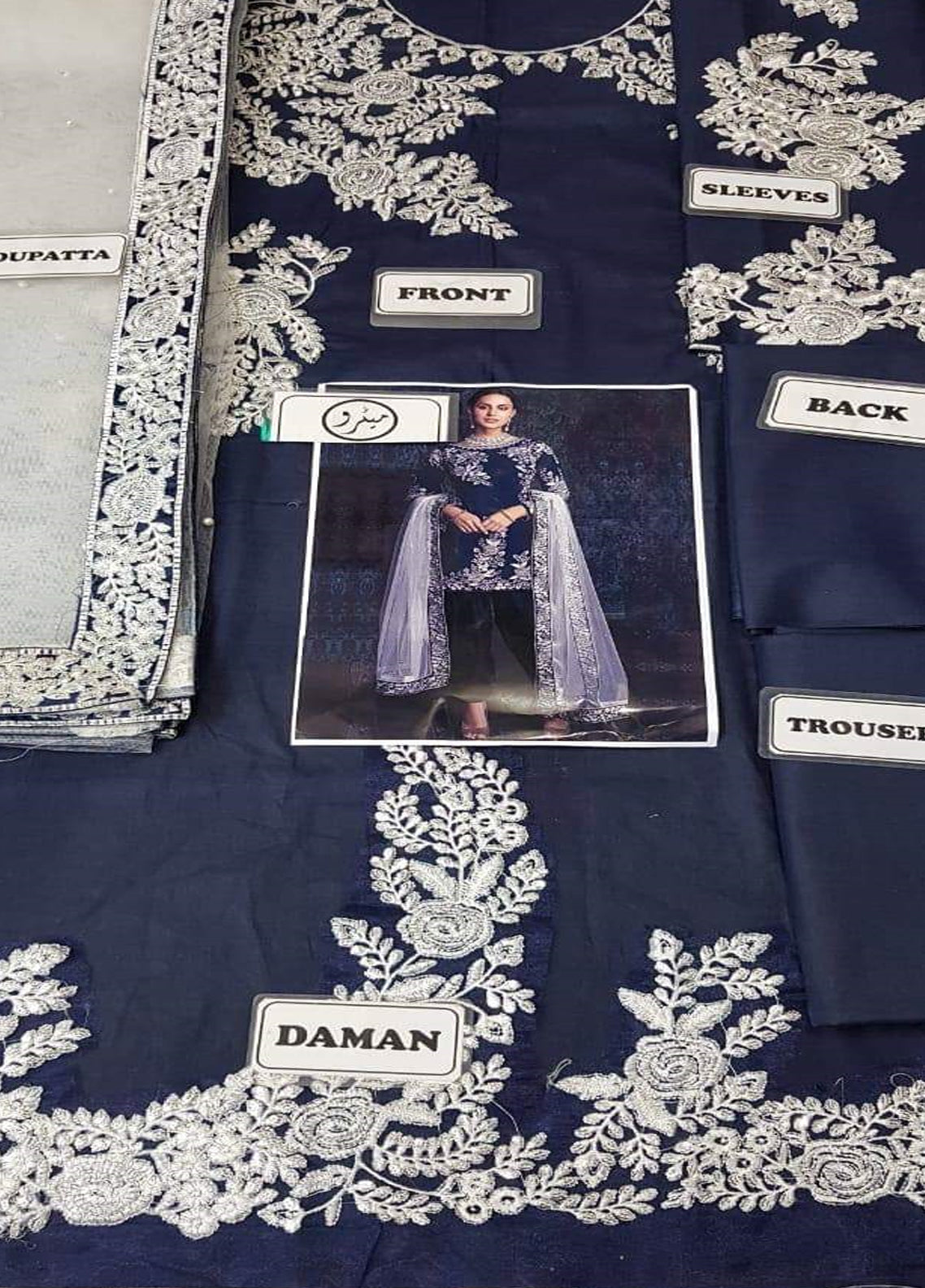 Embroidered Unstitched 3 Piece Net Suit Lashkaraa Silk-N. Blue -Party Wear