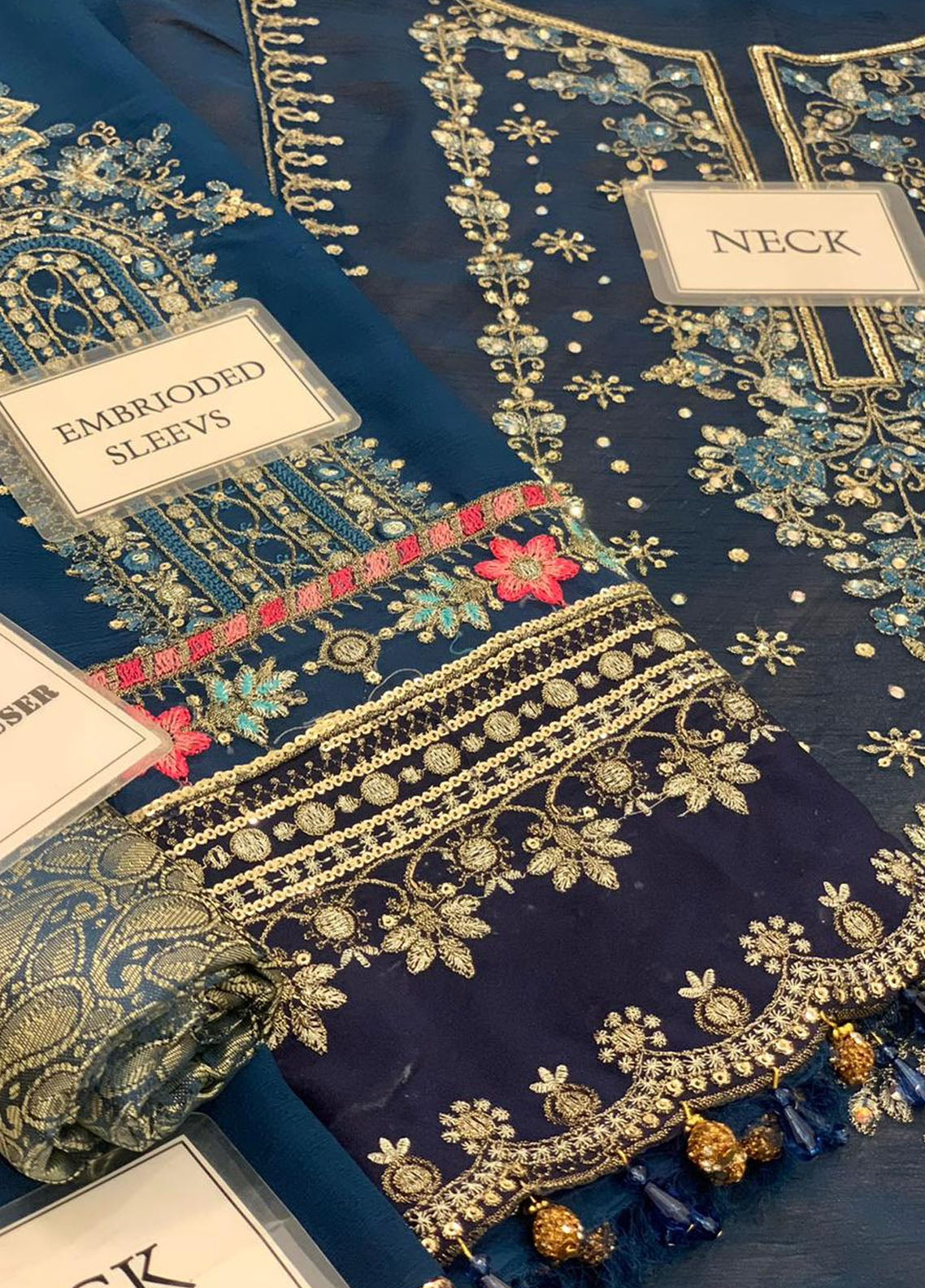 Blue Embroidered Unstitched 3 Piece Chiffon Suit MBL-BD-2407-22-Party Wear