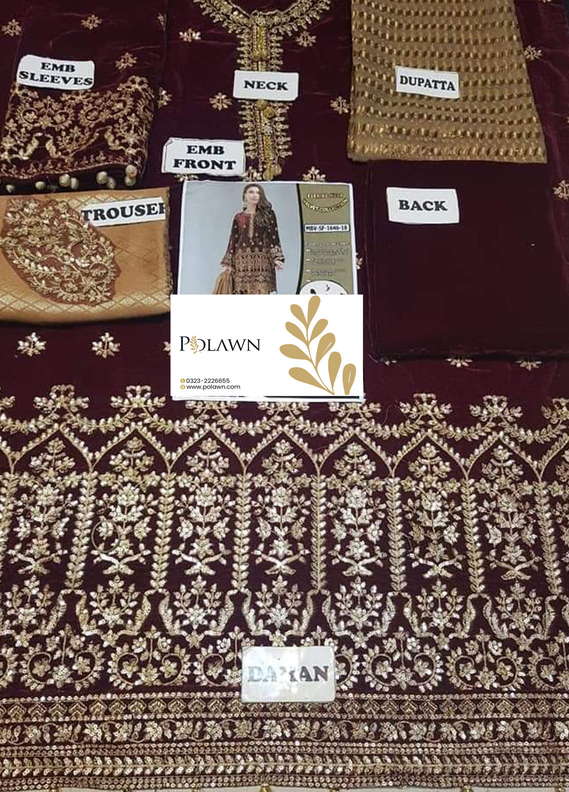 Maroon Embroidered Unstitched 3 Piece Velvet Suit MBV-SF-1646-Party Wear