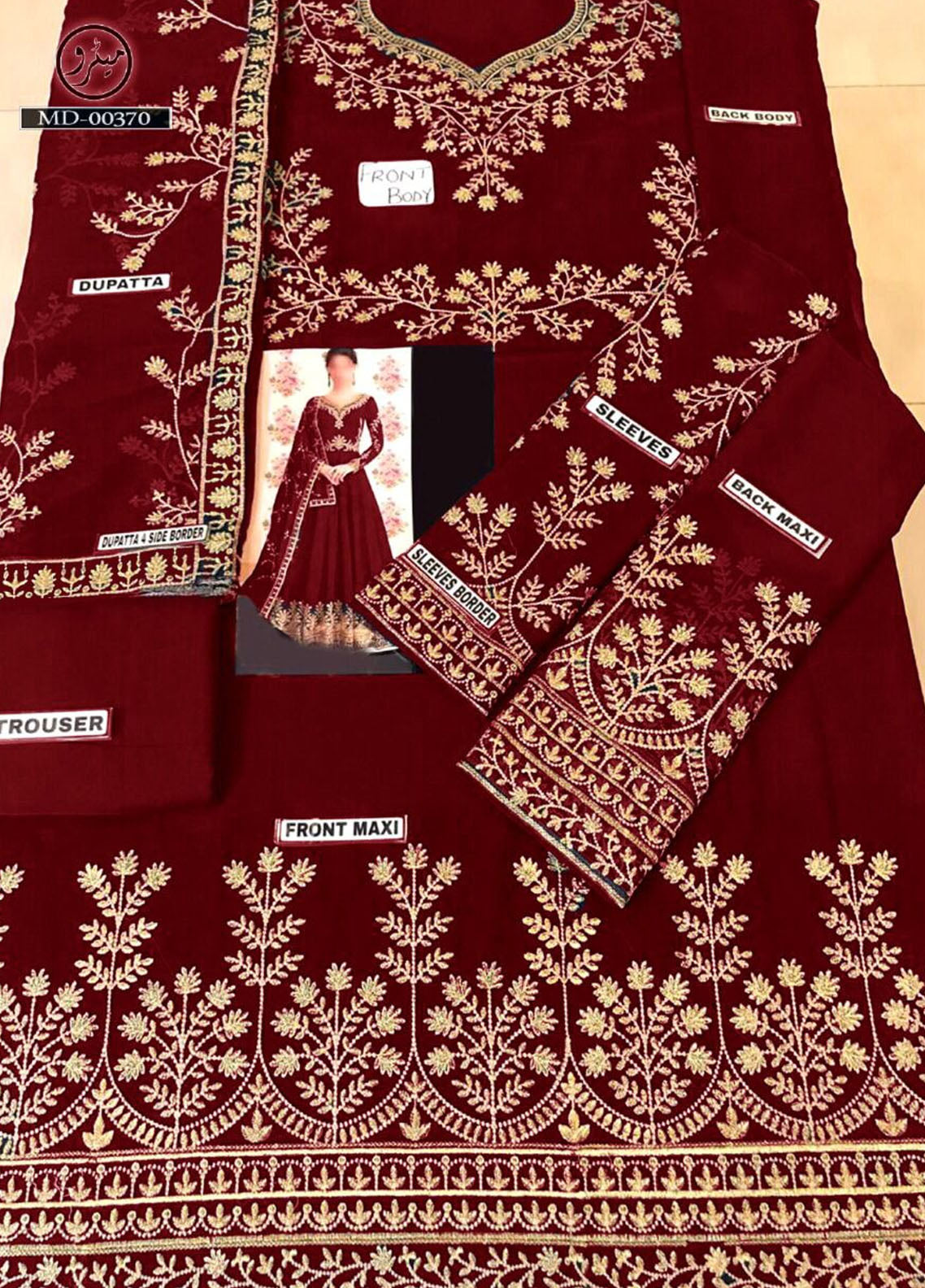 Embroidered Unstitched 3 Piece Chiffon M Maxi-Maroon-Party Wear