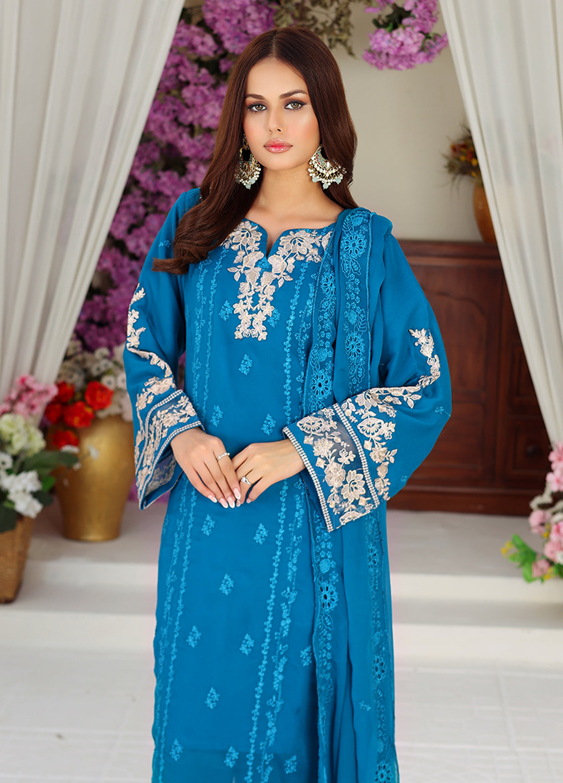 Daastan by Polawn Embroidered Unstitched 3 Piece Chiffon Suit PD-23-401- Party Wear