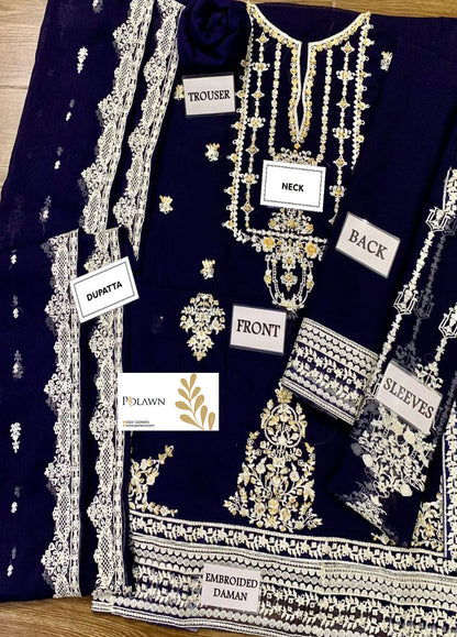 Embroidered Unstitched 3 Piece Chiffon Suit AG-S105319-22 -Party Wear