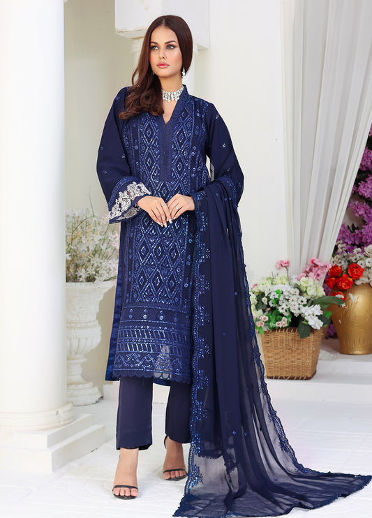 Daastan by Polawn Embroidered Unstitched 3 Piece Chiffon Suit PD-23-403- Party Wear