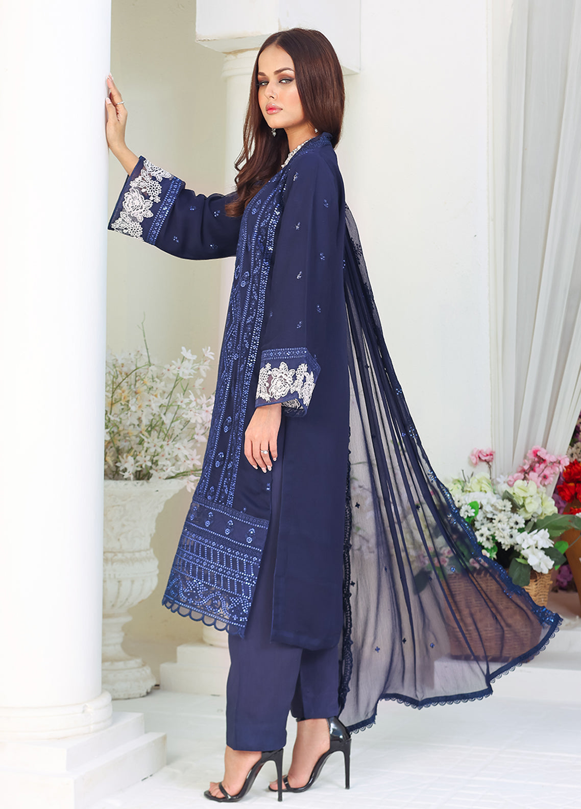 Daastan by Polawn Embroidered Unstitched 3 Piece Chiffon Suit PD-23-403- Party Wear