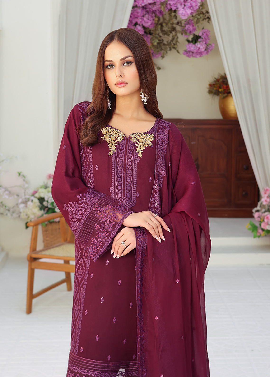 Daastan by Polawn Embroidered Unstitched 3 Piece Chiffon Suit PD-23-404- Party Wear