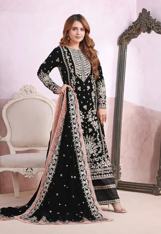 Embroidered Unstitched 3 Piece Velvet Suit ACV-SUMBAL-01 - Party Wear
