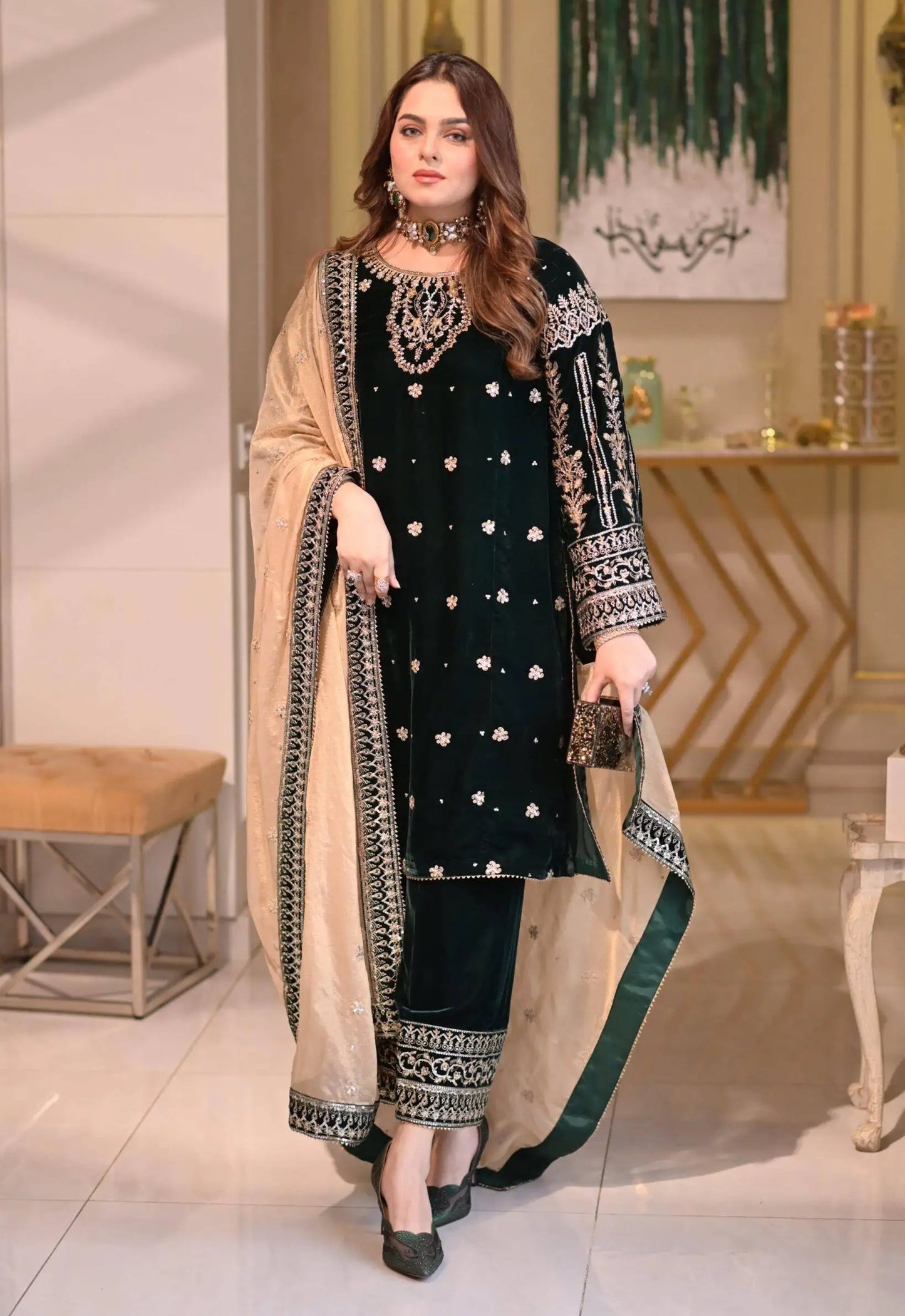 Embroidered Unstitched 3 Piece Velvet Suit ACV-VT-09 - Party Wear