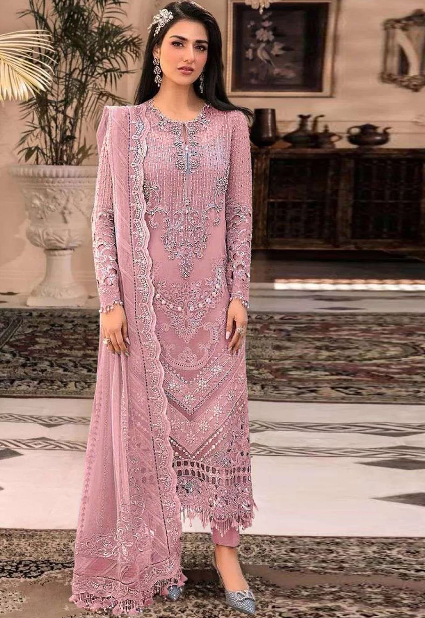 Embroidered Unstitched 3 Piece Net Suit MBC-BD-2603-25 - Party Wear