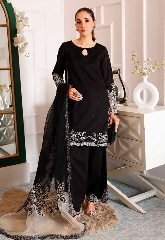 Embroidered Chiffon 3 Piece Unstitched Suit MBL-DW-EA25-67-BLACK - Party Wear