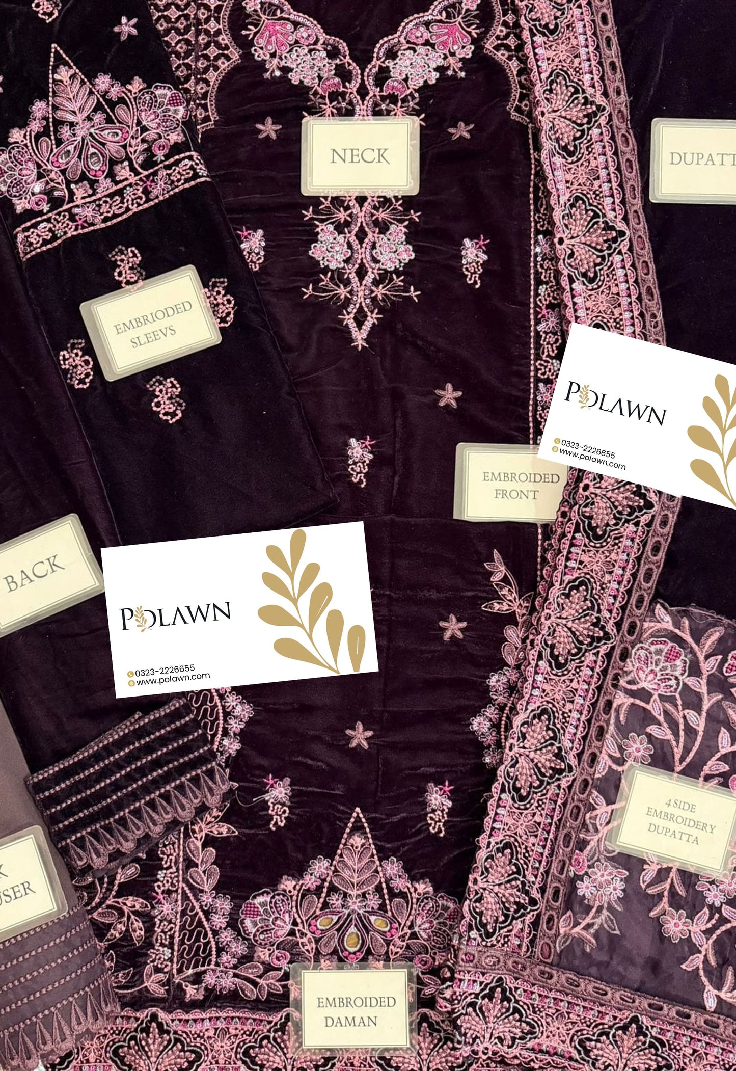 Embroidered Unstitched 3 Piece Velvet Suit  NV-NE-198 - Party Wear