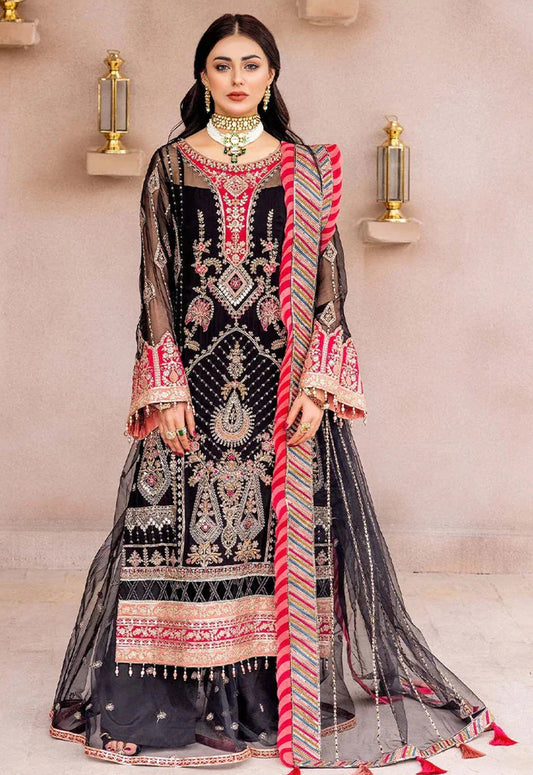 Embroidered Chiffon 3 Piece Unstitched Suit ALC-JAHAN ARA-24 - Party Wear