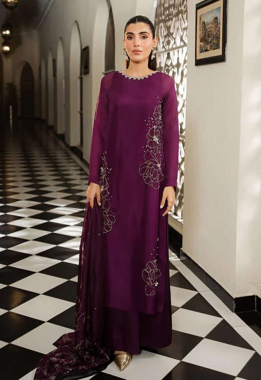 Embroidered Unstitched 3 Piece Silk Suit LL-Junha Long-25 - Party Wear