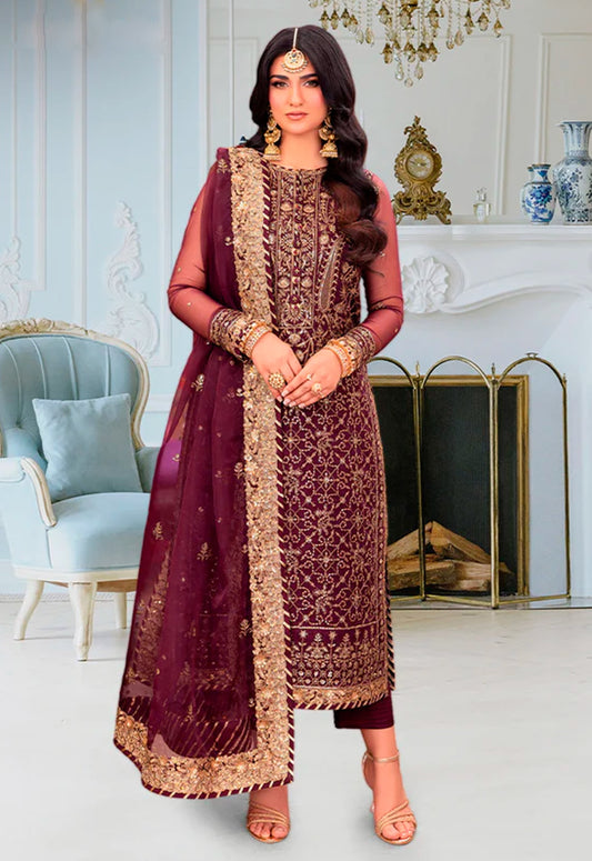 Embroidered Chiffon 3 Piece Unstitched Suit AJEMC-D24-25 - Party Wear