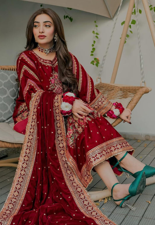 Embroidered Unstitched 3 Piece Velvet Suit ACV-VT-12 - Party Wear