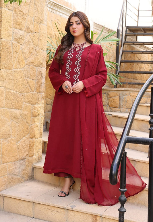 Embroidered Chiffon 3 Piece Unstitched Suit PD-25-442 - Party Wear