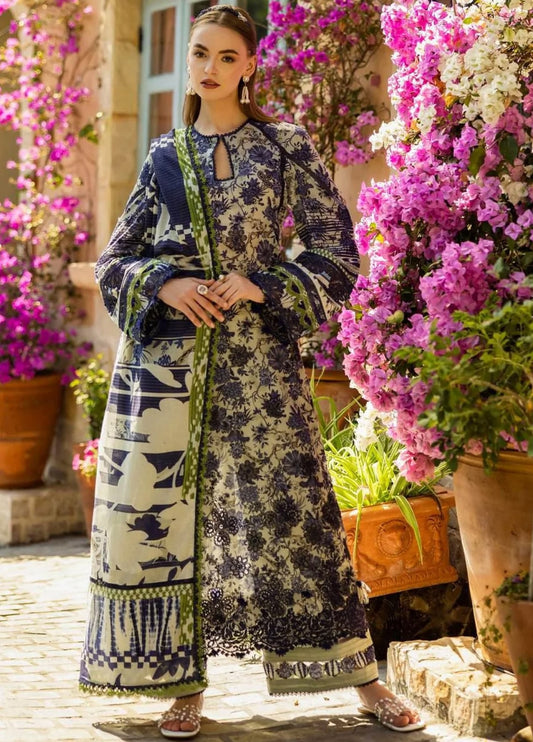 Embroidered Lawn 3 Piece Unstitched Suit EL-01A-BLUE BLOSSOM-25 - Summer Collection