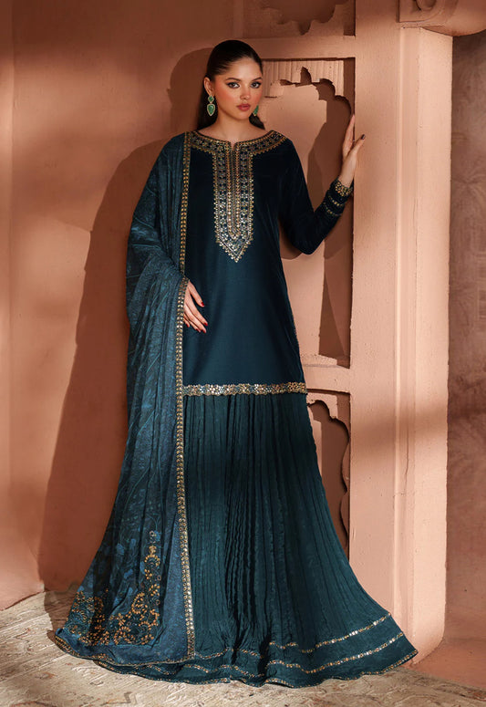 Embroidered Unstitched 3 Piece Velvet Suit IV-64-25 - Party Wear