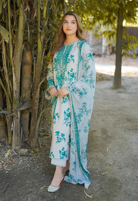 Embroidered Lawn 3 Piece Unstitched Suit GREEN LAWN-ACL-WPR-23 - Summer Collection