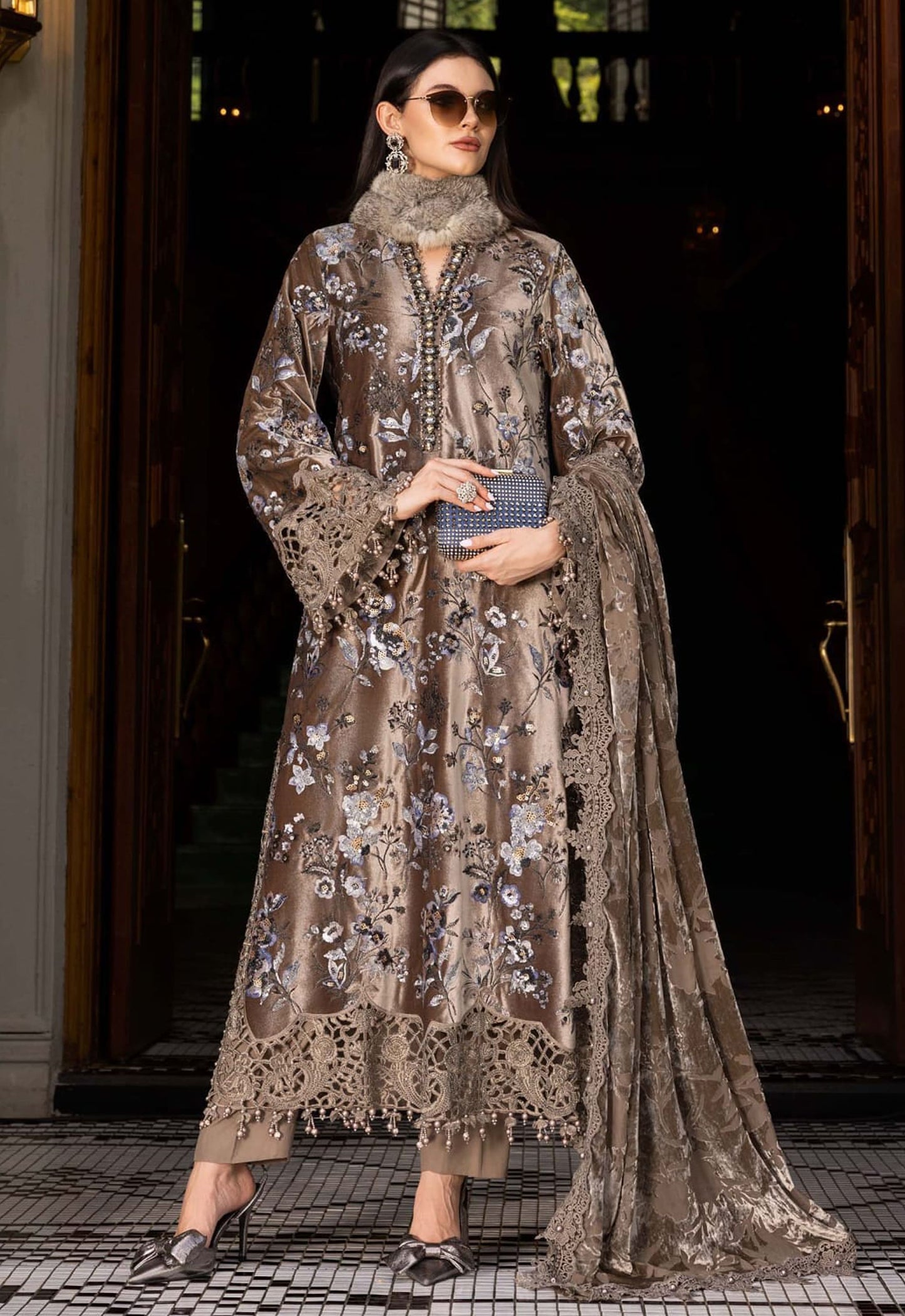 Embroidered Unstitched 3 Piece Velvet Suit MBL-WL-1303-25 - Party Wear