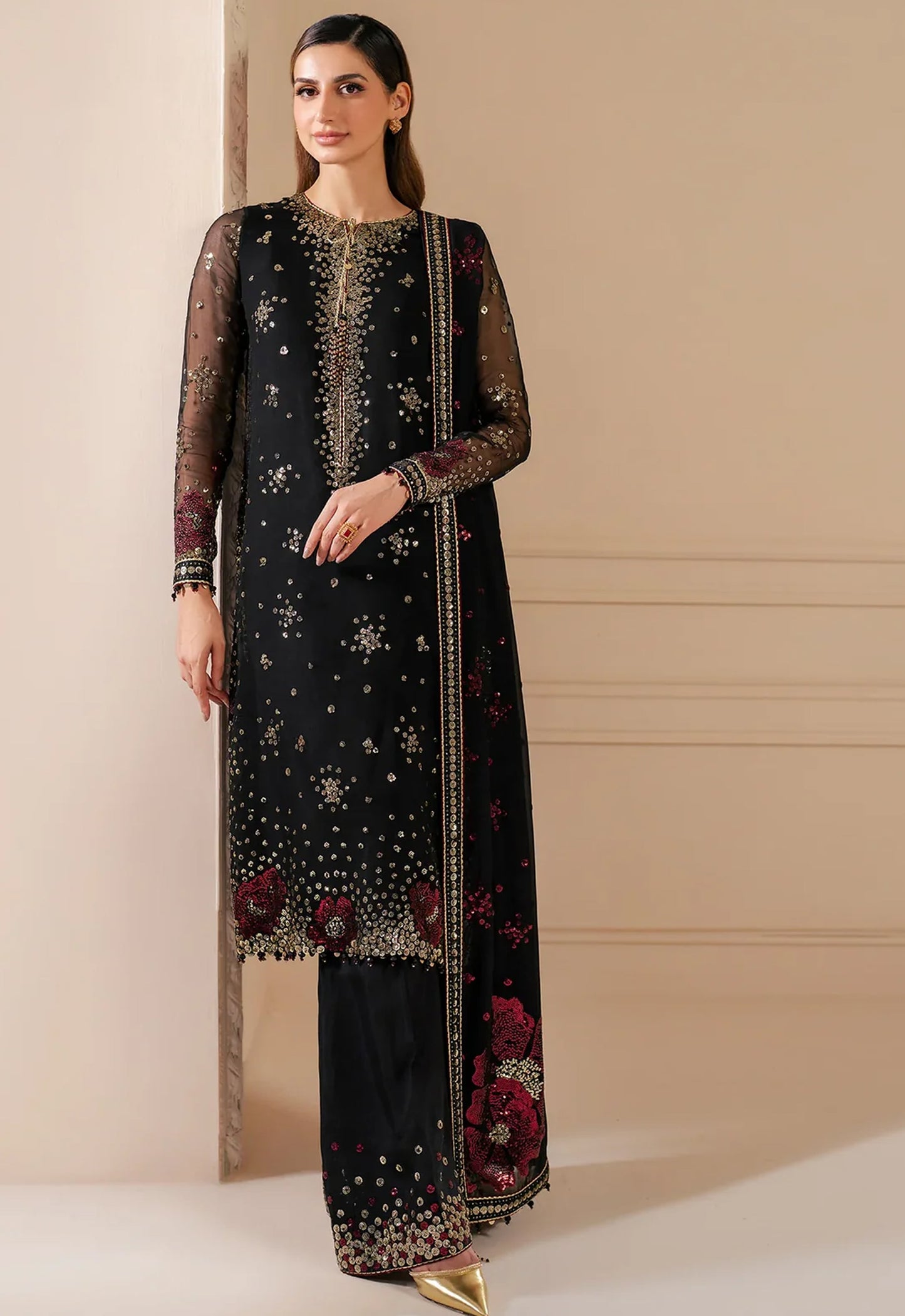 Embroidered Chiffon 3 Piece Unstitched Suit JUC-3070 - Party Wear