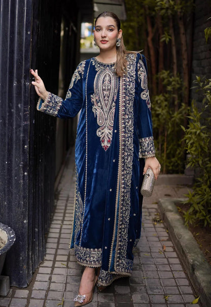 Embroidered Unstitched 3 Piece Velvet Suit ACV-VT-07-A-25 - Party Wear
