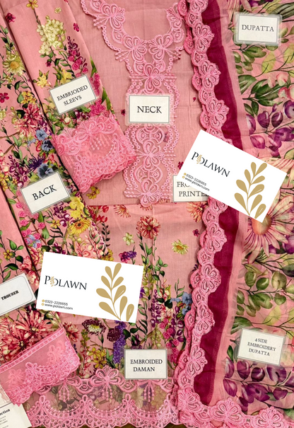 Embroidered Lawn 3 Piece Unstitched Suit MBL-MPT-2603-B-25 - Summer Collection