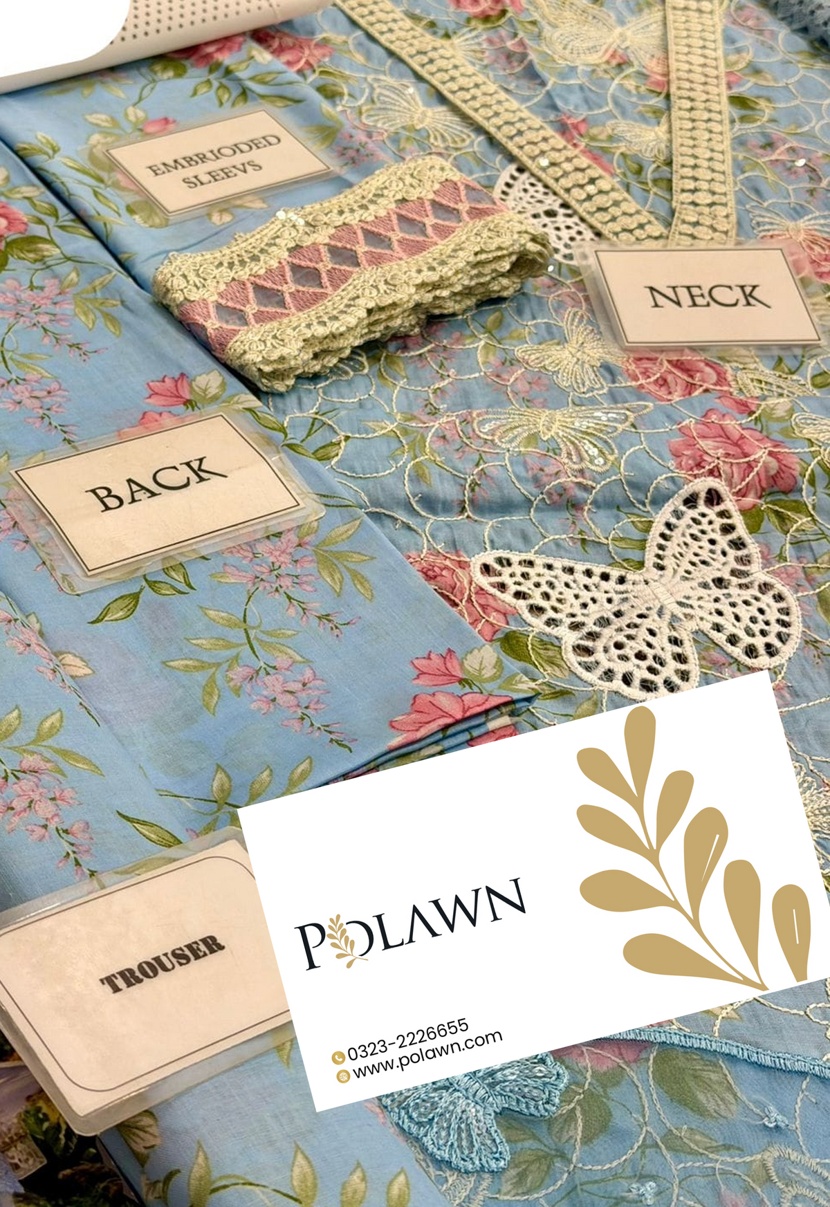 Embroidered Lawn 3 Piece Unstitched Suit SKY BLUE-MBL-MPT-2901-A-26 - Summer Collection
