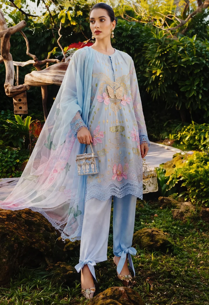 Embroidered Lawn 3 Piece Unstitched Suit SKY BLUE-MBL-MPT-2901-A-26 - Summer Collection